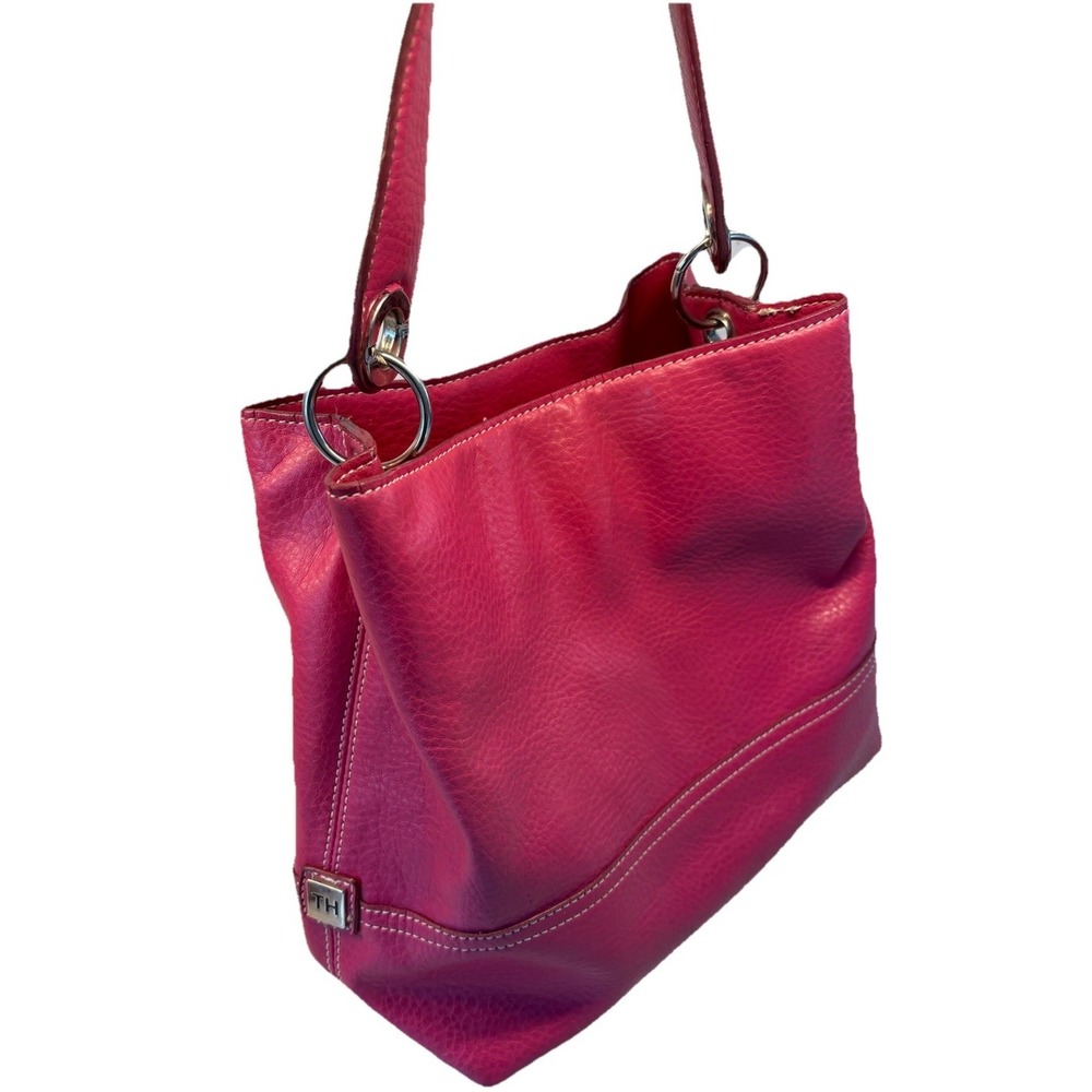 Y2K Tommy Hilfiger Purse Hand Bag Vibrant Pink Round Silver Logo Magnetic Close